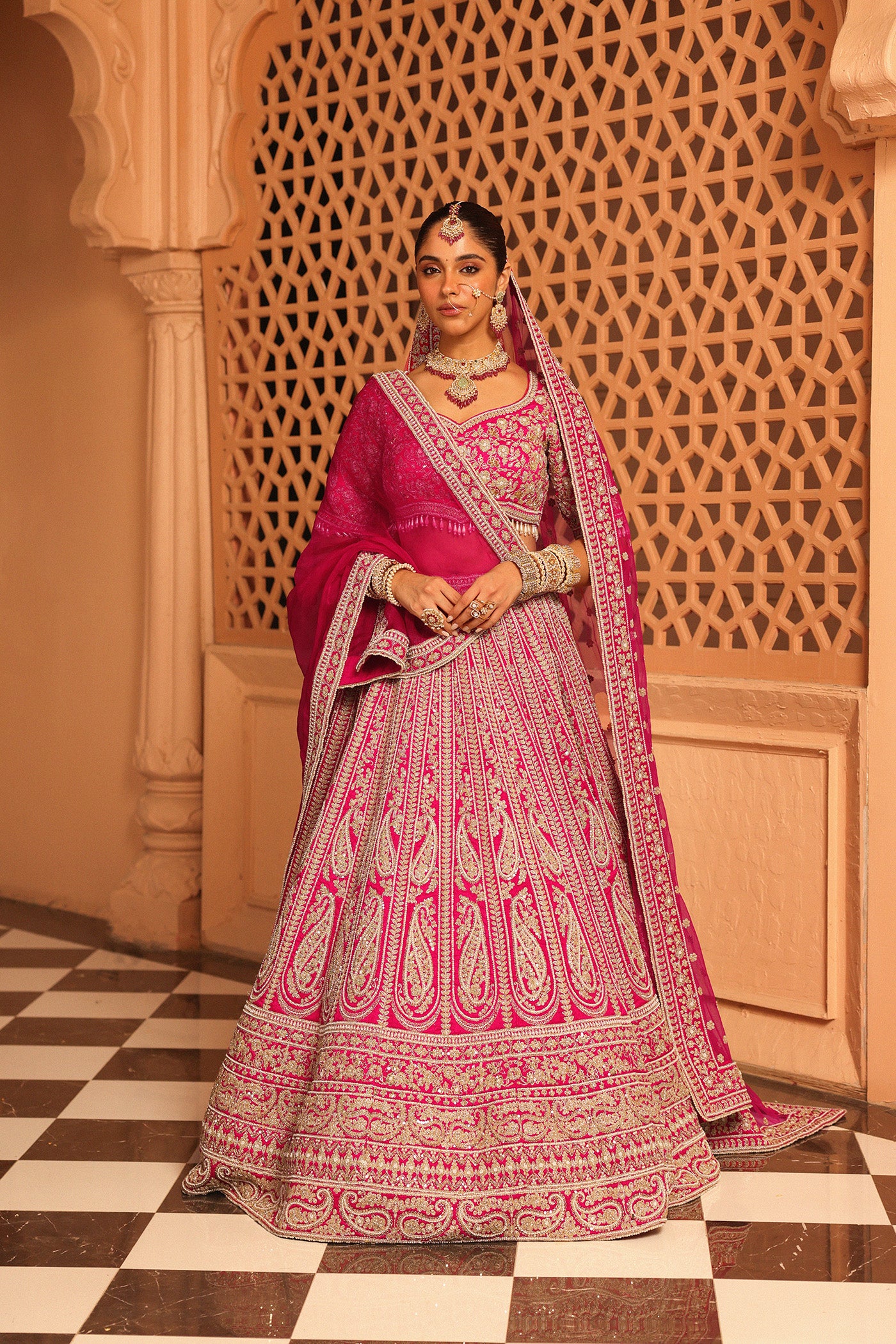 Inaya - Hotpink Lehenga with Blouse and Dupatta