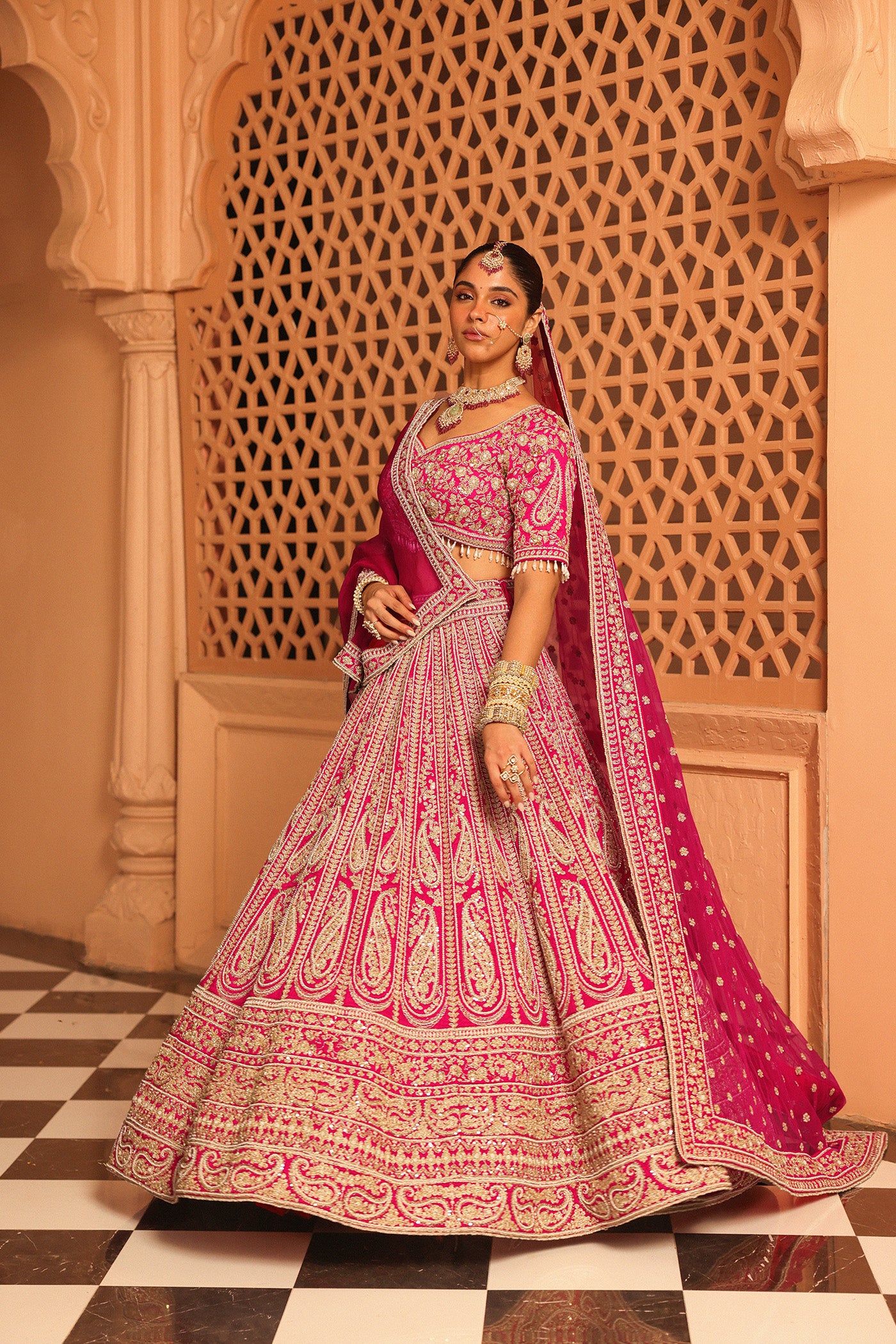 Inaya - Hotpink Lehenga with Blouse and Dupatta