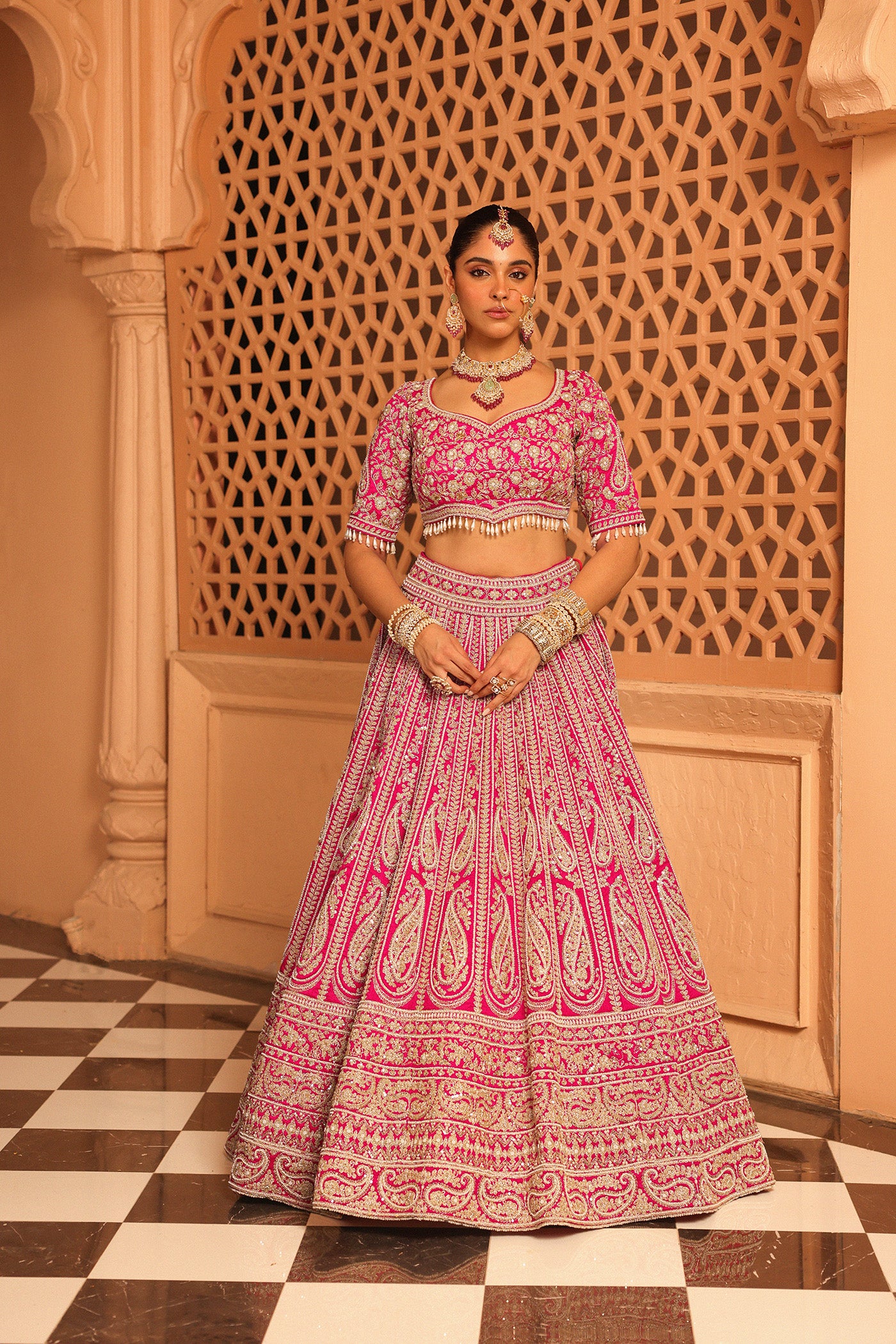 Inaya - Hotpink Lehenga with Blouse and Dupatta