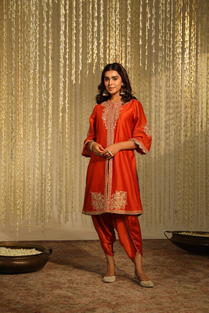GULBANO - BURNT ORANGE SHORT KURTA WITH DHOTI (LXRTS)