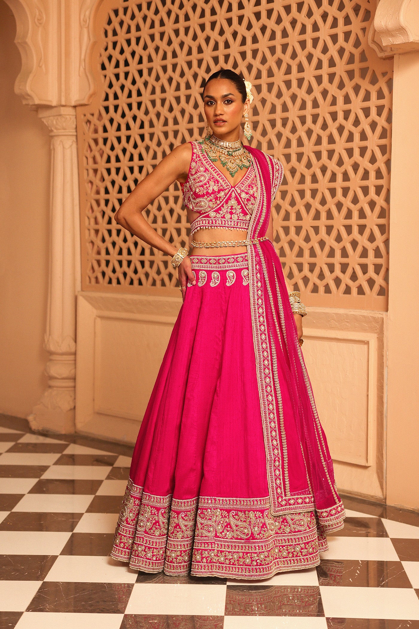 Ilma - Hotpink Lehenga with Blouse and Dupatta