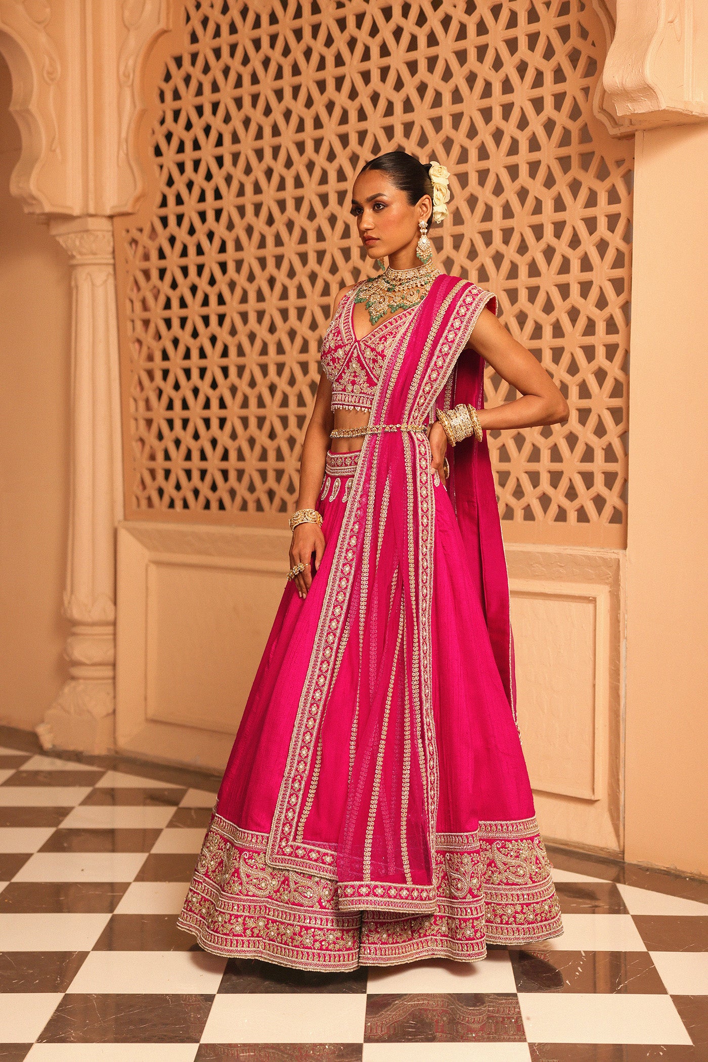 Ilma - Hotpink Lehenga with Blouse and Dupatta