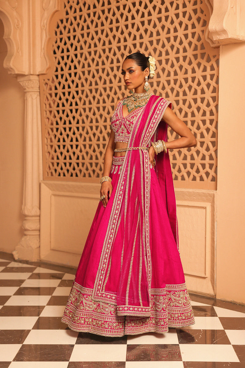 Ilma - Rani Hotpink Lehenga with Blouse and Dupatta