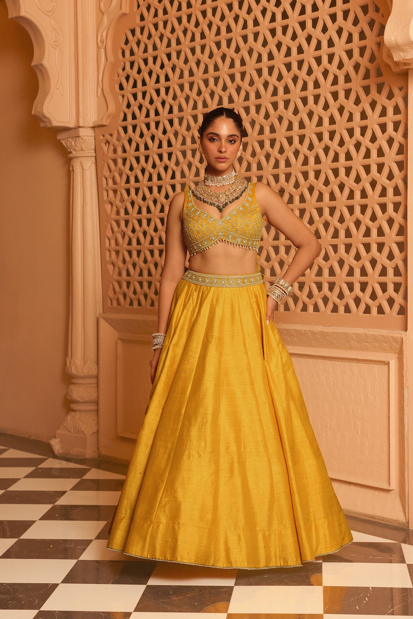 Mazhum - Mustard Lehenga with Blouse and Dupatta