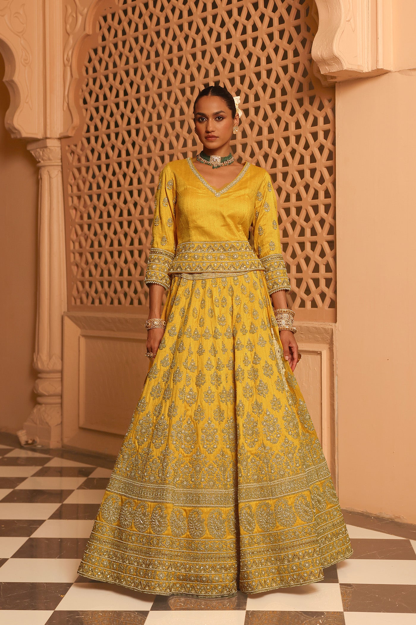 Noorali - Mustard Lehenga with Choli and Dupatta