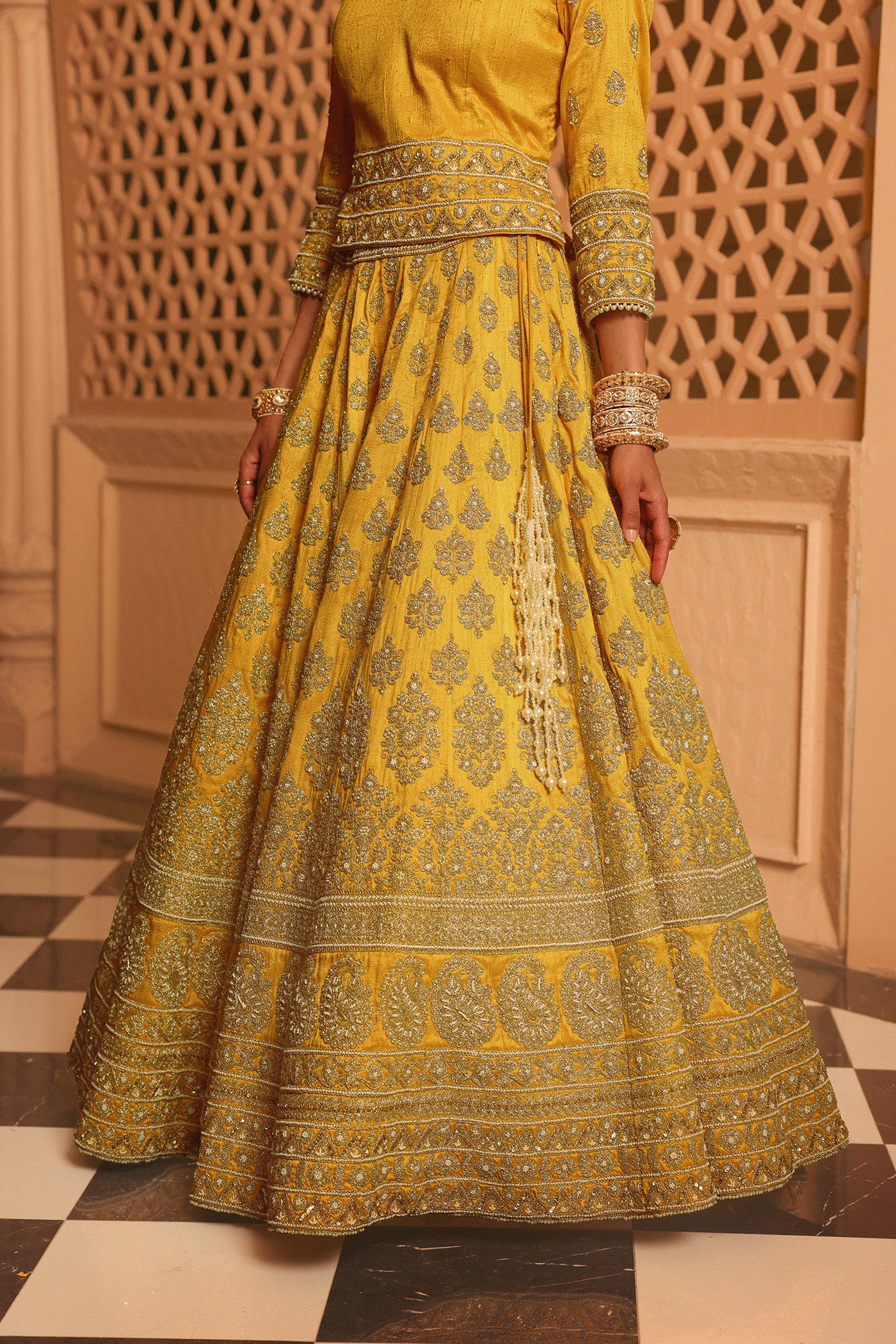 Noorali - Mustard Lehenga with Choli and Dupatta