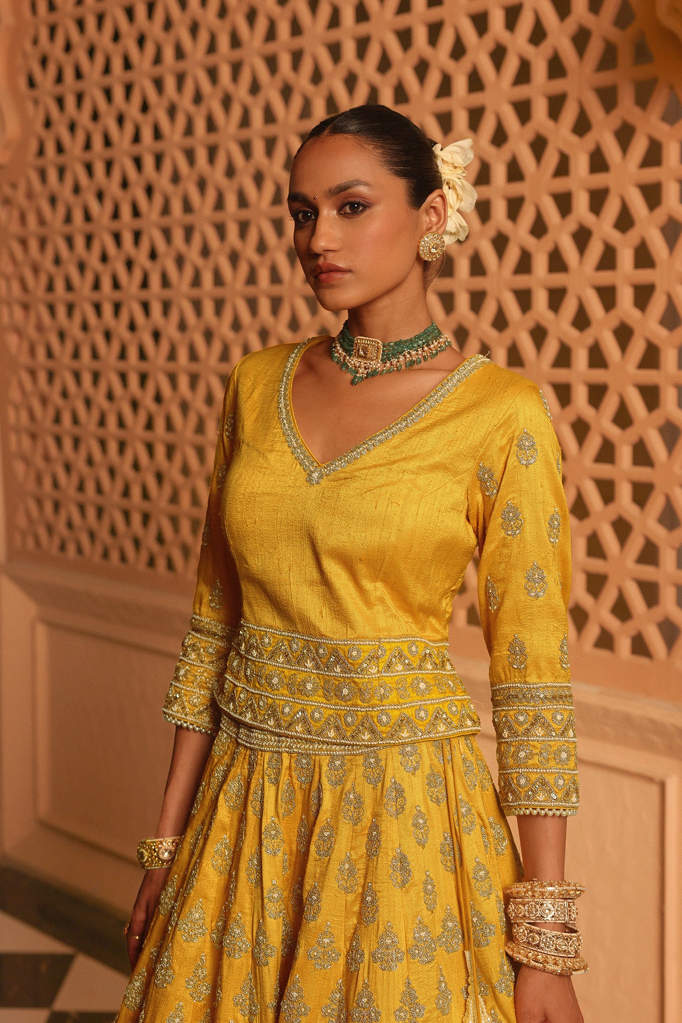 Noorali - Mustard Lehenga with Choli and Dupatta