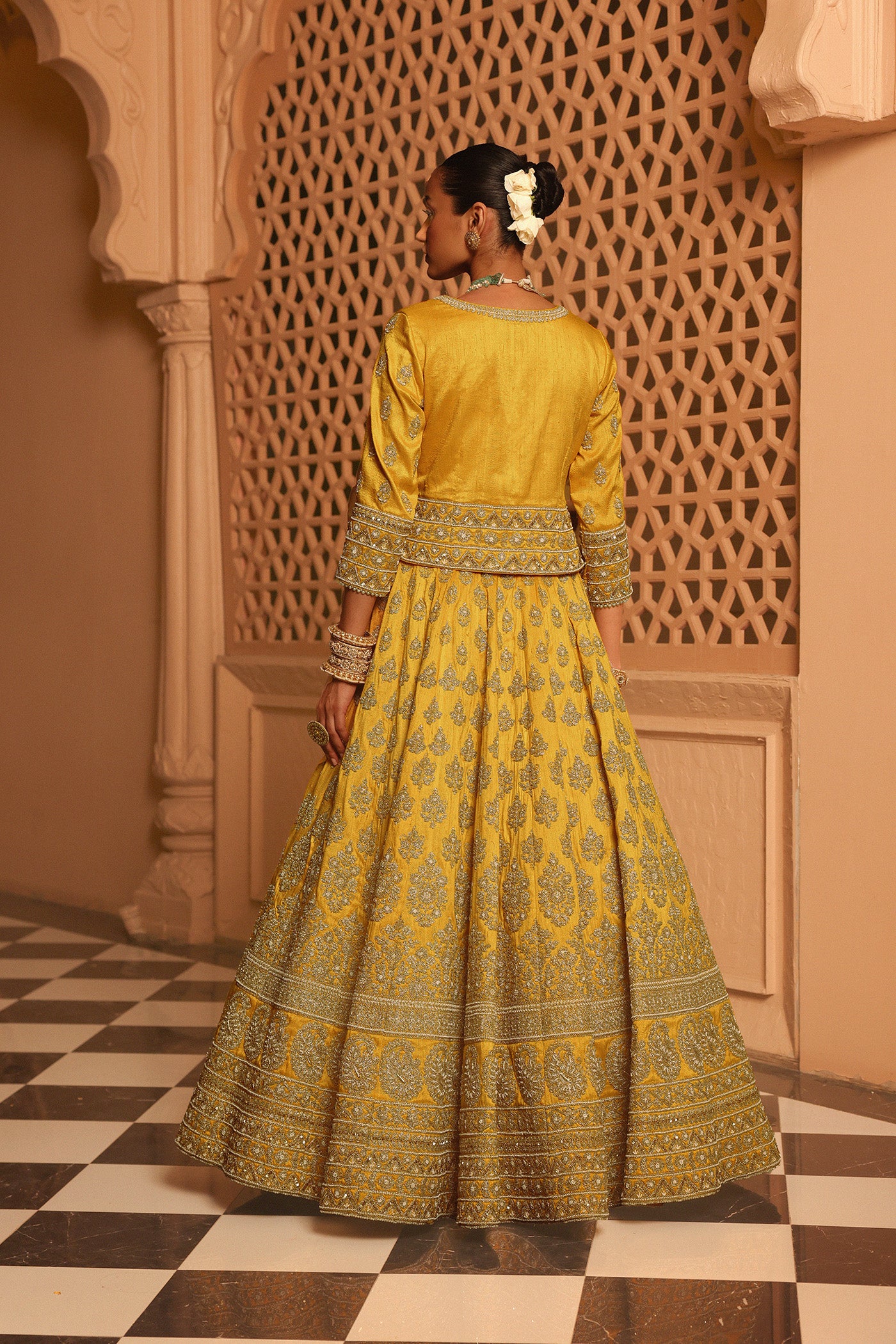 Noorali - Mustard Lehenga with Choli and Dupatta