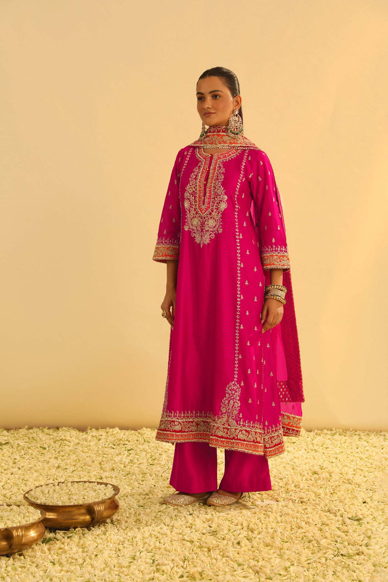 Mayra - Rani Hotpink Long Kurta with Palazzo & Dupatta (Lxrts)