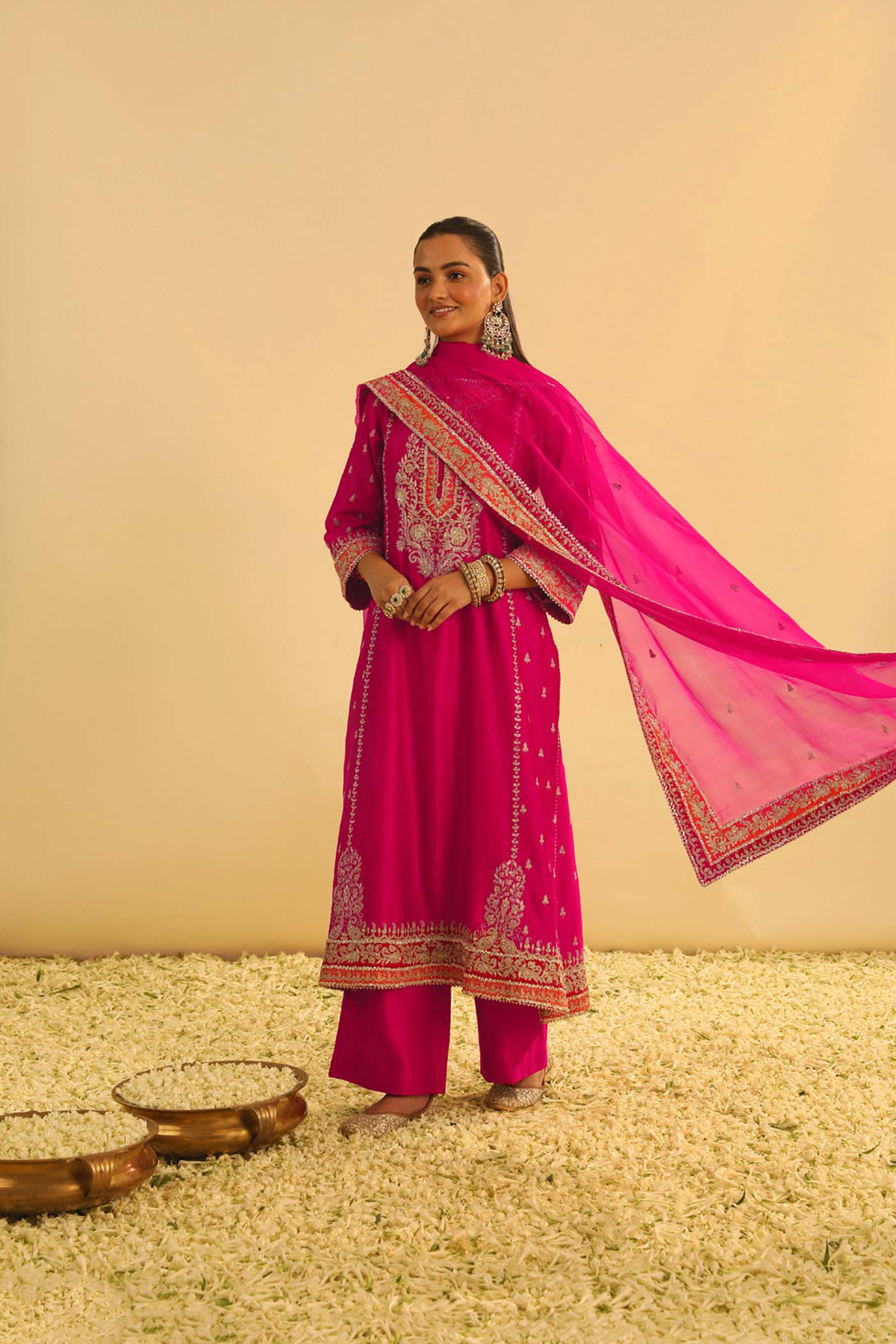 Mayra - Rani Hotpink Long Kurta with Palazzo & Dupatta (Lxrts)