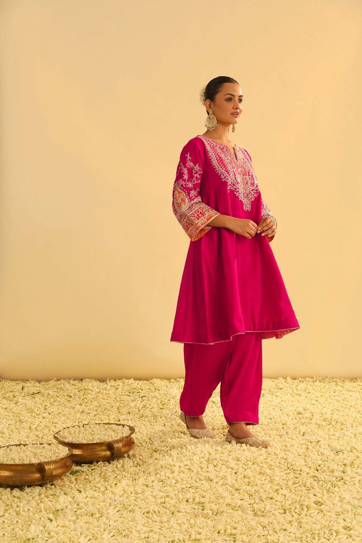 Mohsina - Hot Pink Kalidaar Silk Choga With Salwar | Sheetal Batra
