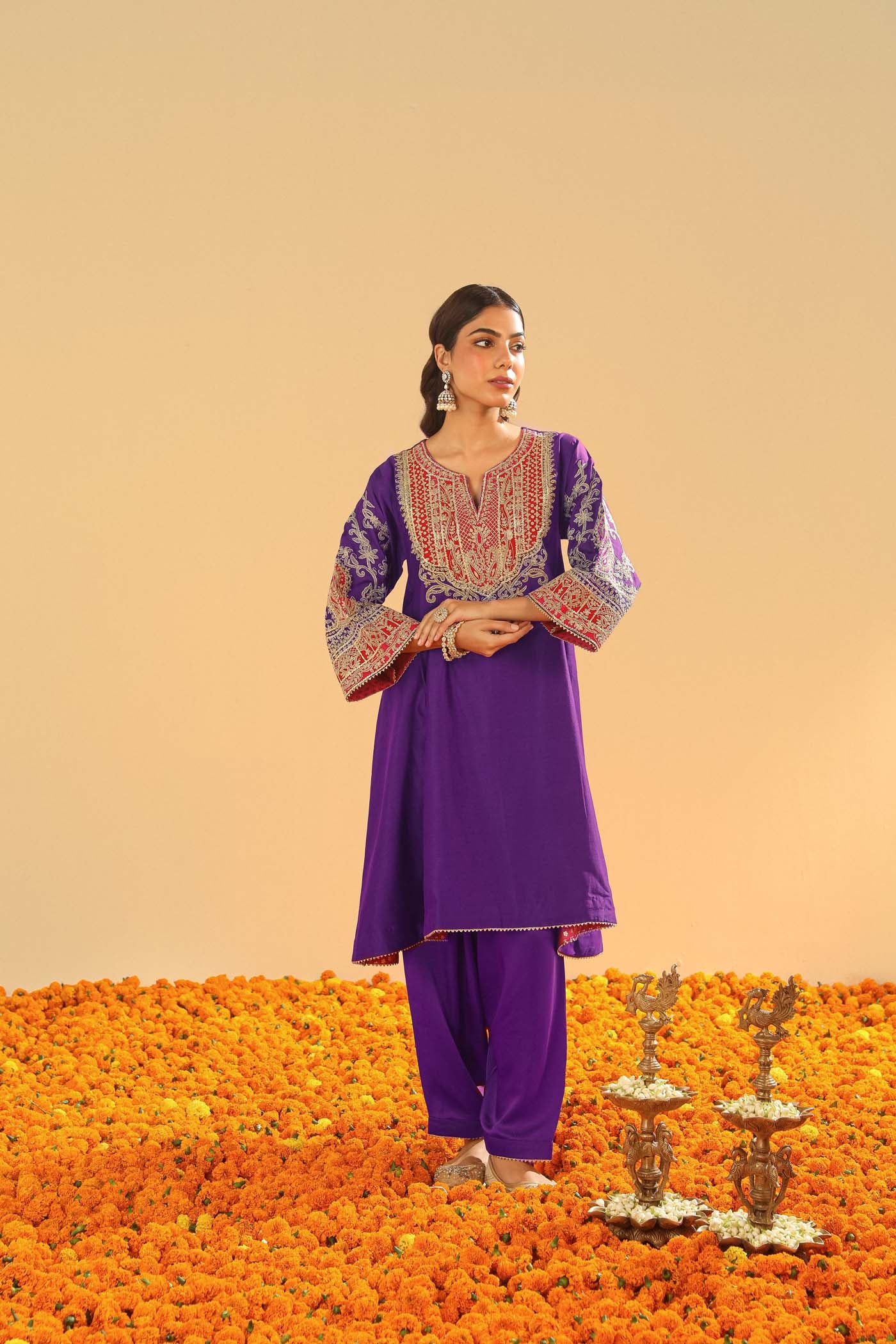 Mohsina - Purple Short Kalidaar Chauga with Salwar