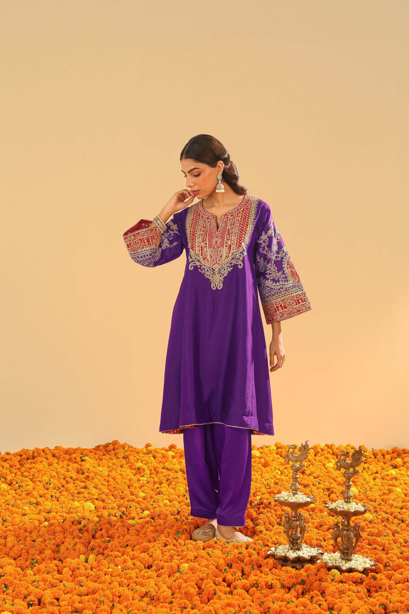 Mohsina - Purple Short Kalidaar Chauga with Salwar