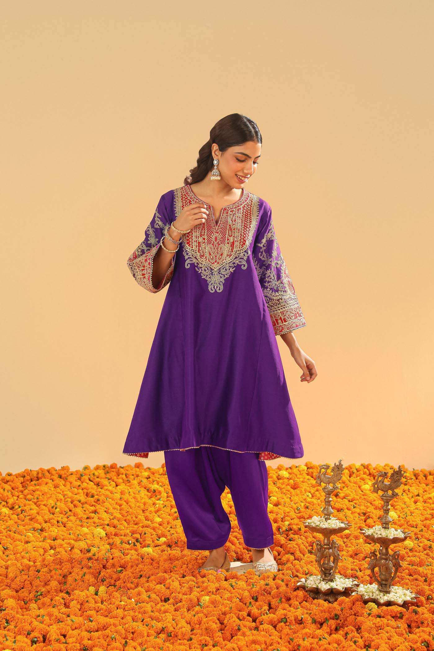 Mohsina - Purple Short Kalidaar Chauga with Salwar