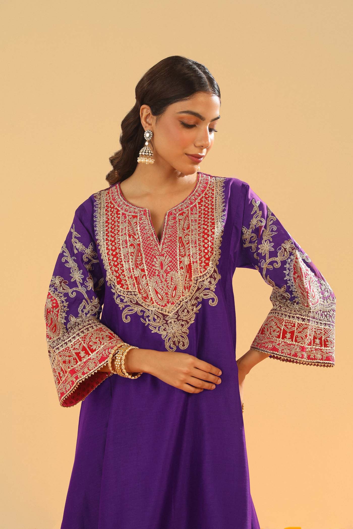 Mohsina - Purple Short Kalidaar Chauga with Salwar