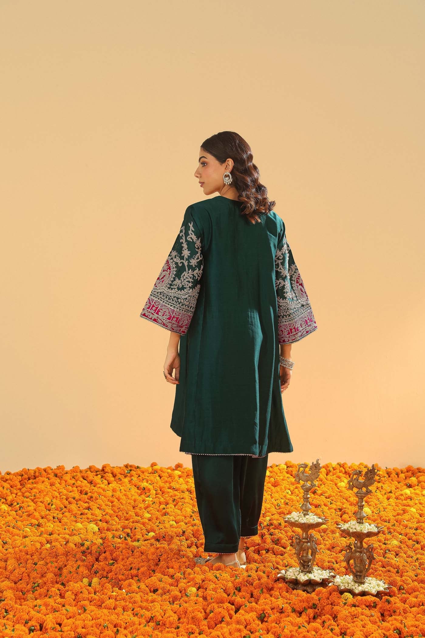 Mohsina - Emerald Green Short Kalidaar Chauga with Salwar (LXRTS)