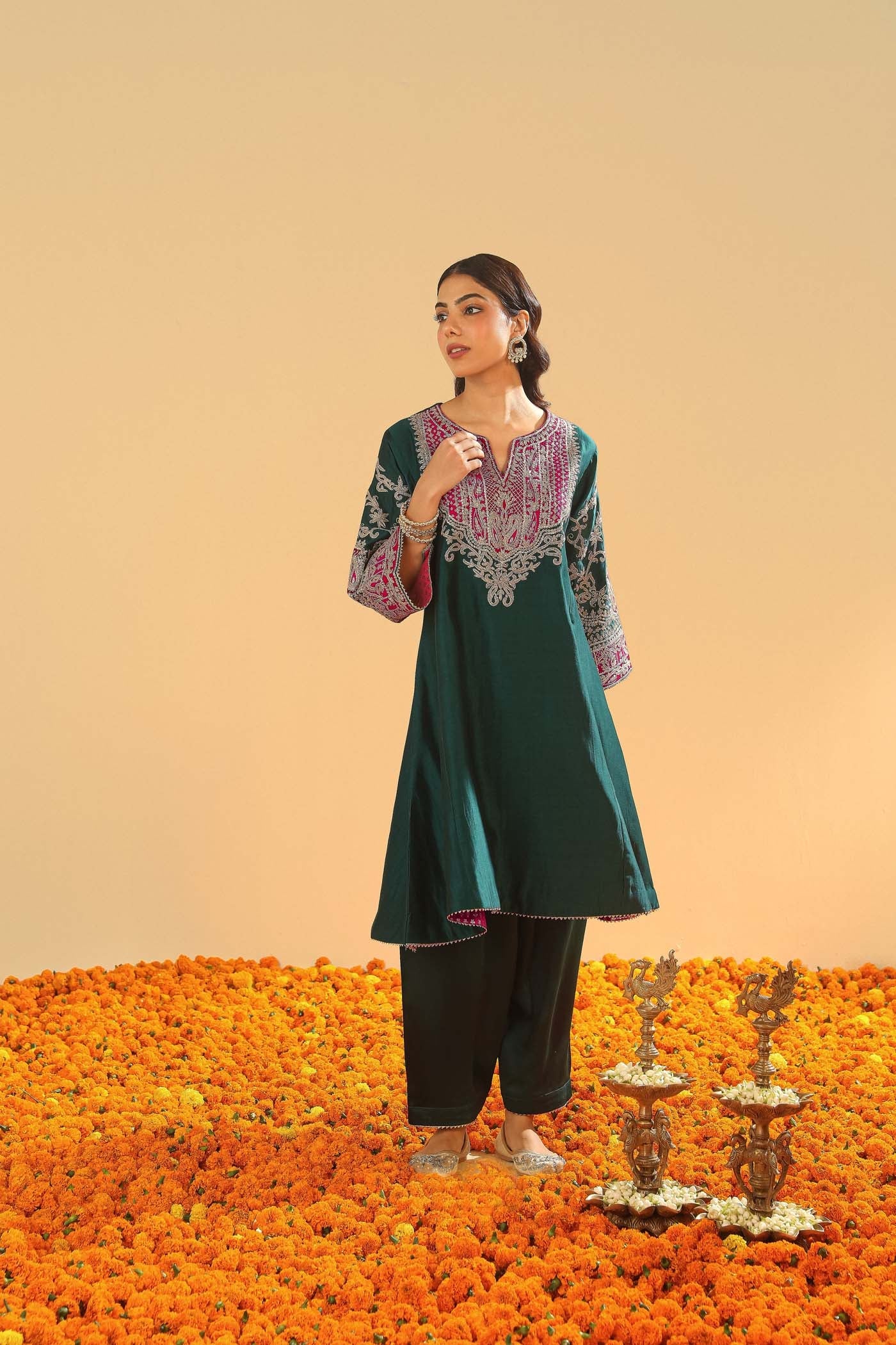 Mohsina - Emerald Green Short Kalidaar Chauga with Salwar (LXRTS)