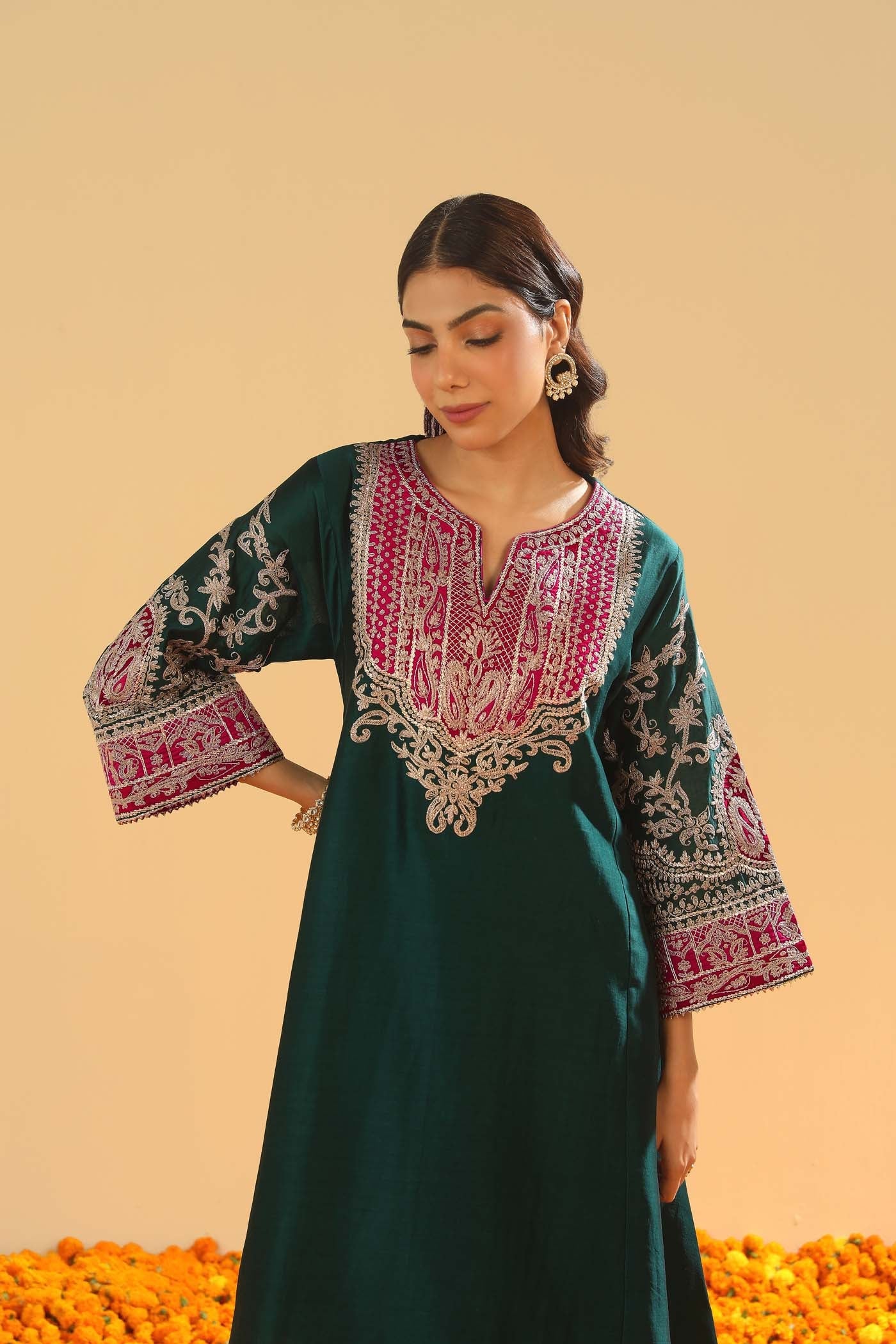 Mohsina - Emerald Green Short Kalidaar Chauga with Salwar (LXRTS)