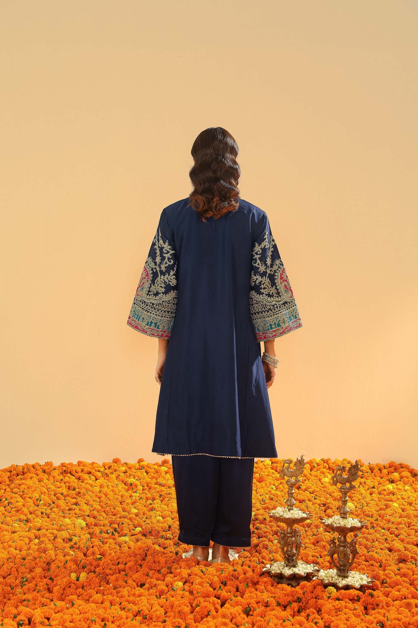 Mohsina - Dark Blue Short Kalidaar Chauga with Salwar