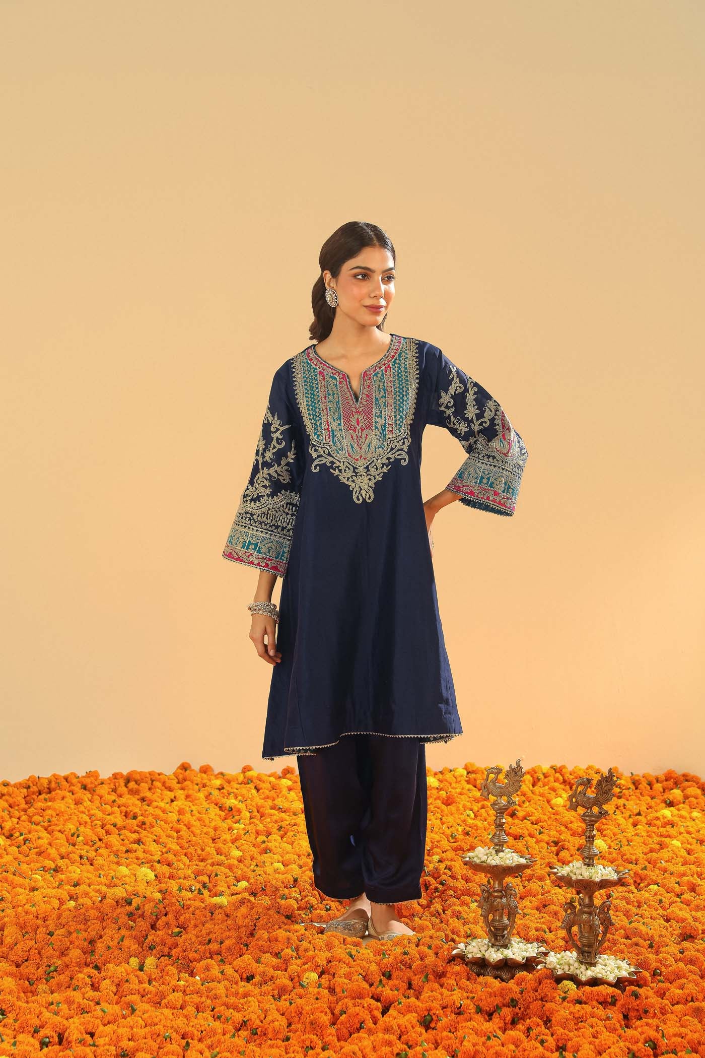 Mohsina - Dark Blue Short Kalidaar Chauga with Salwar