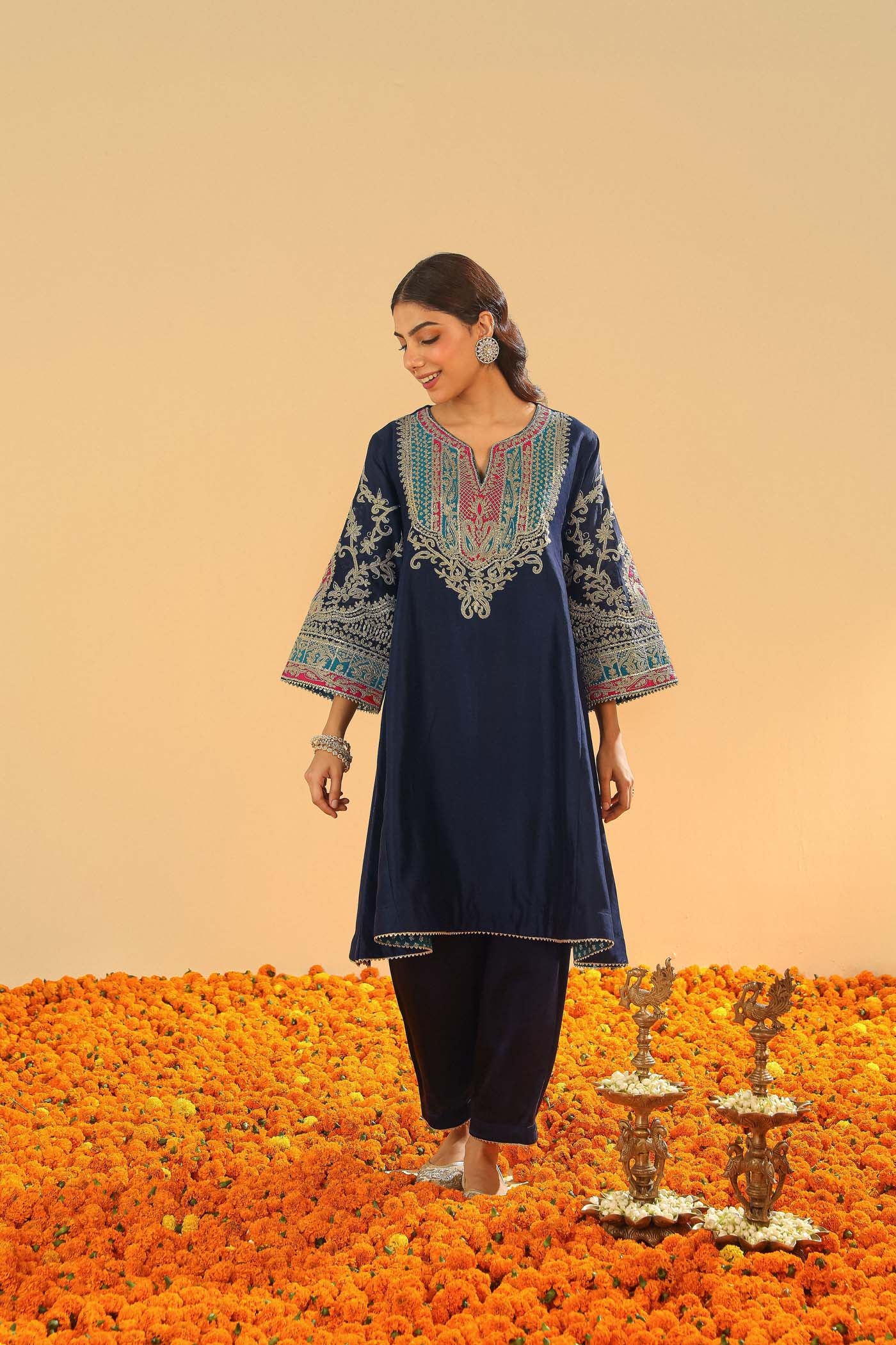 Mohsina - Dark Blue Short Kalidaar Chauga with Salwar