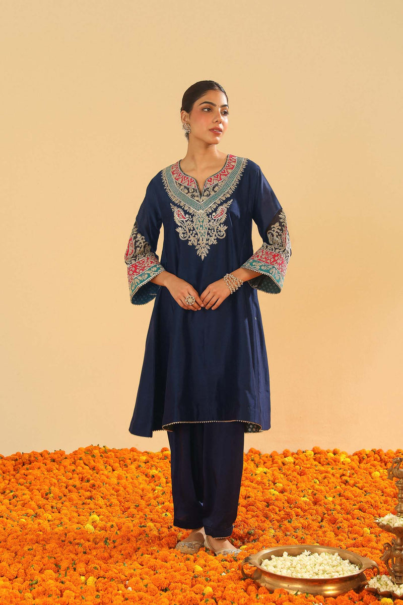 Mehrish - Dark Blue Short Kalidaar Chauga with Salwar
