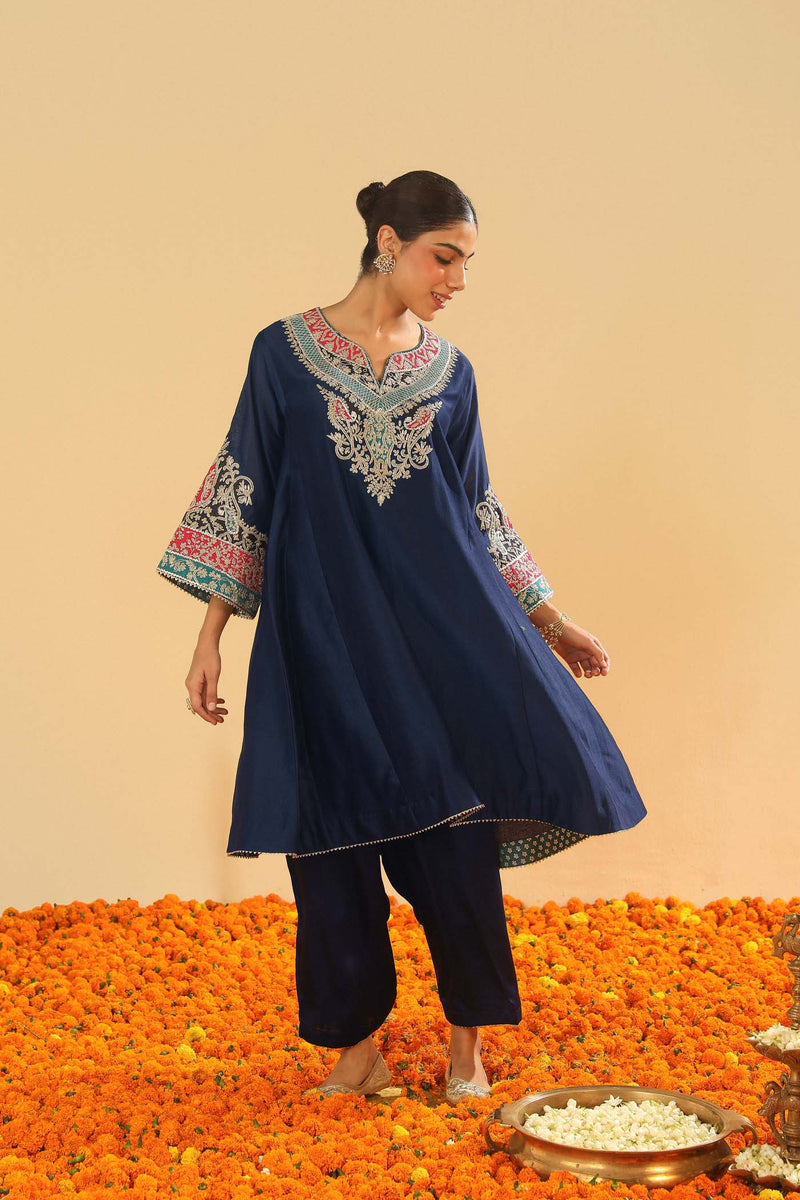 Mehrish - Dark Blue Short Kalidaar Chauga with Salwar