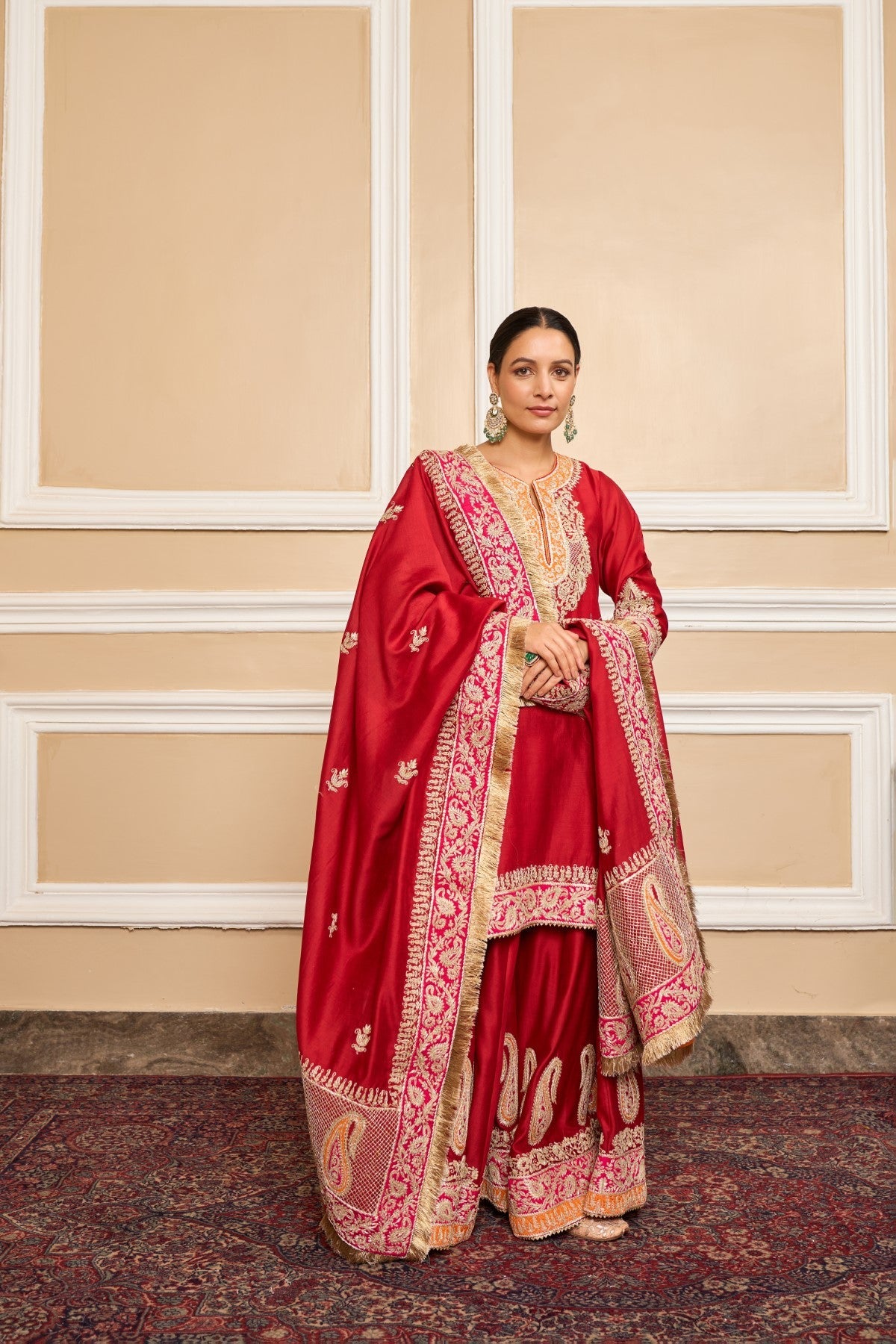 AMIRA - DEEP RED SHORT KURTA WITH SHARARA AND ODHNI (LXRTS)