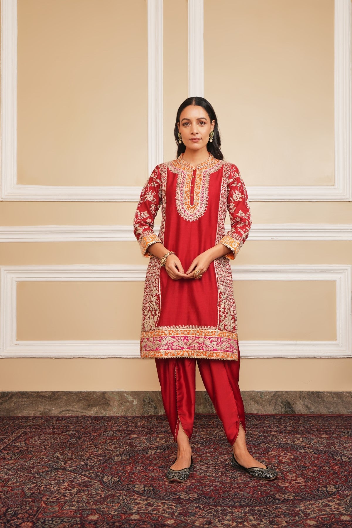 MEHNOOR - DEEP RED KURTA WITH DHOTI (LXRTS)
