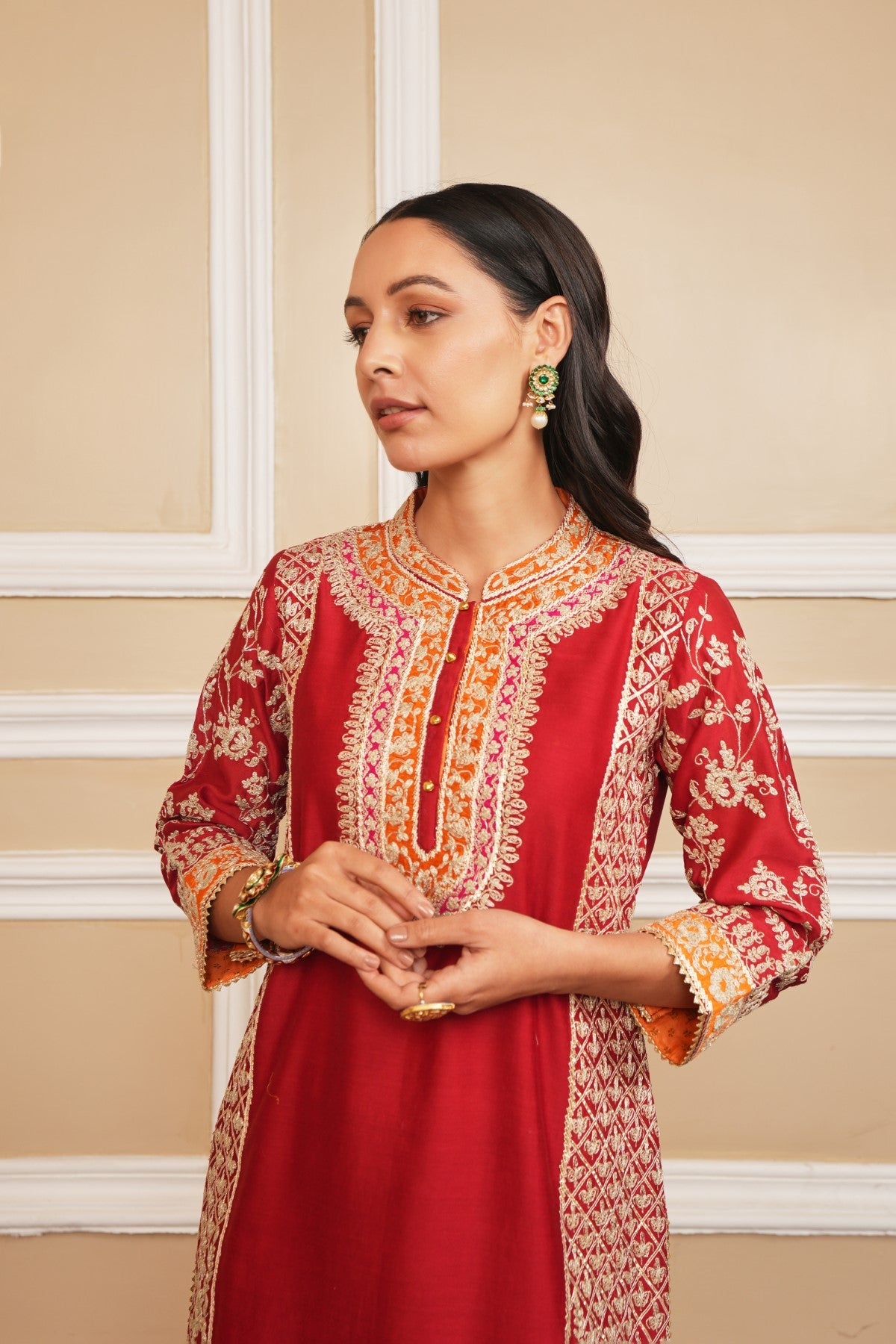 MEHNOOR - DEEP RED KURTA WITH DHOTI (LXRTS)