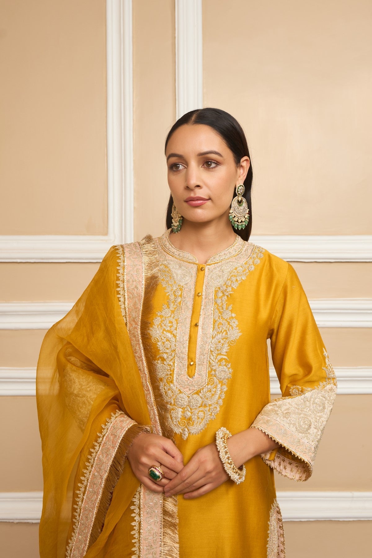 SABAA - GLAZE MUSTARD SHORT KURTA WITH SALWAR AND DUPATTA (LXRTS)