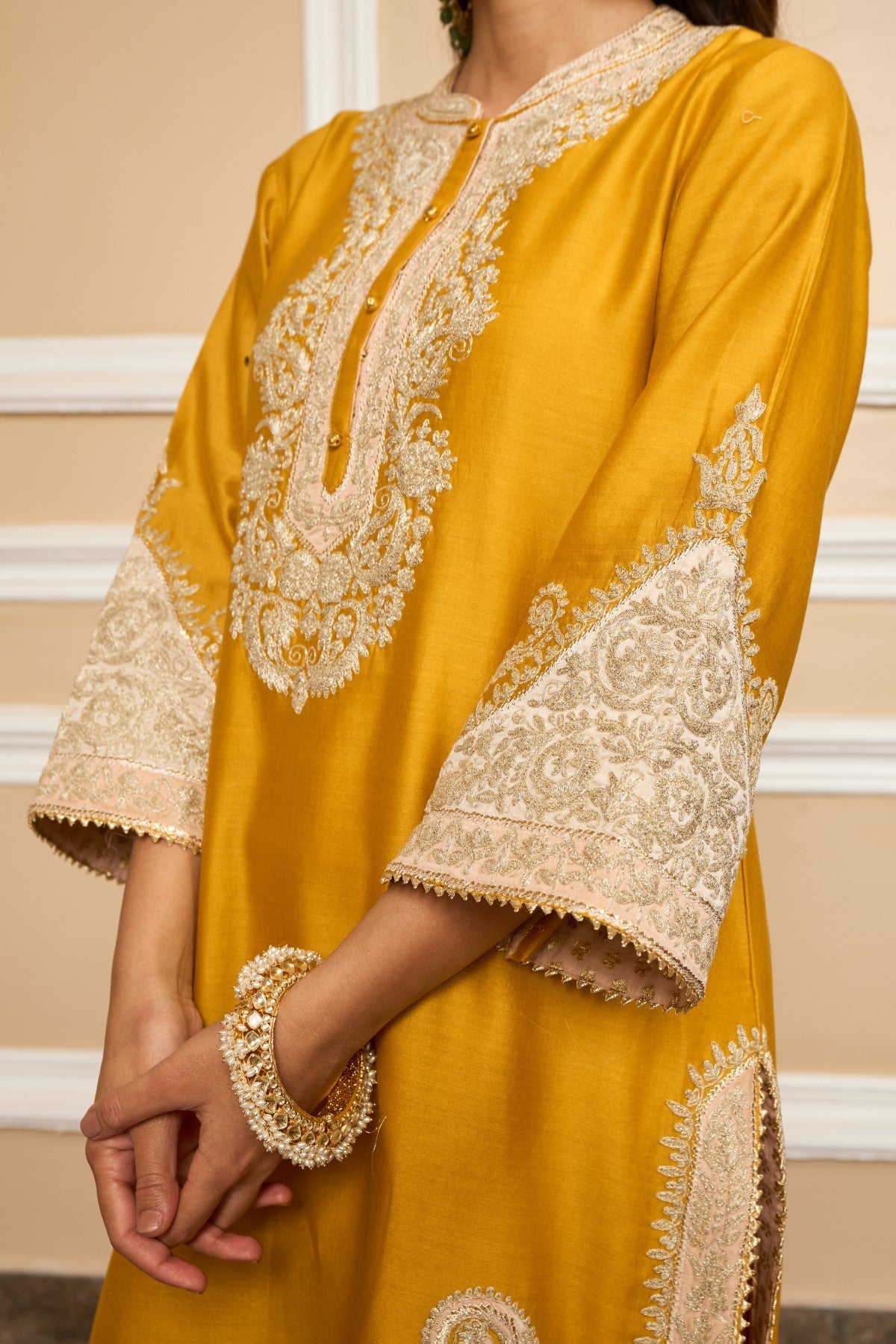 SABAA - GLAZE MUSTARD SHORT KURTA WITH SALWAR AND DUPATTA (LXRTS)