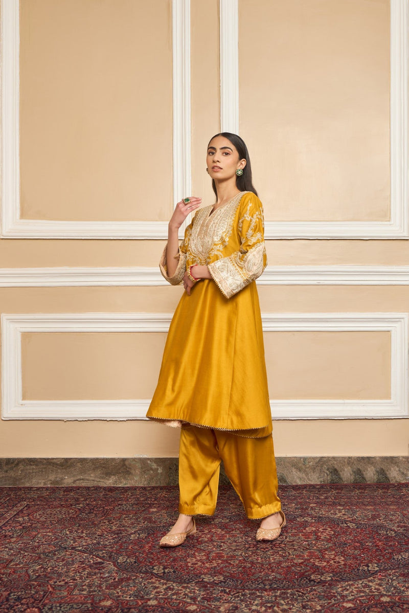 MOHSINA - GLAZE MUSTARD SHORT KALIDAAR CHOGA WITH SALWAR (LXRTS)