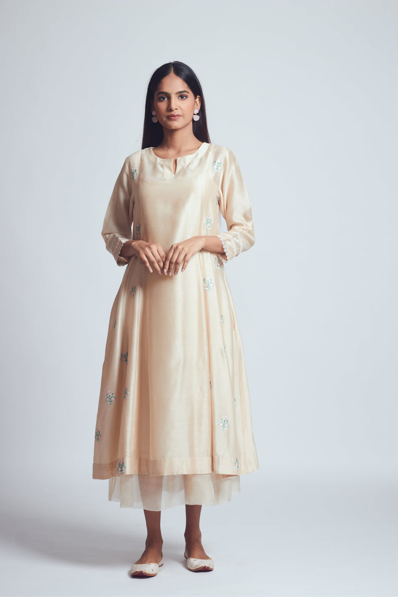 Amna- Beige twin layer summer dress