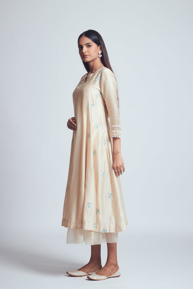 Amna- Beige twin layer summer dress