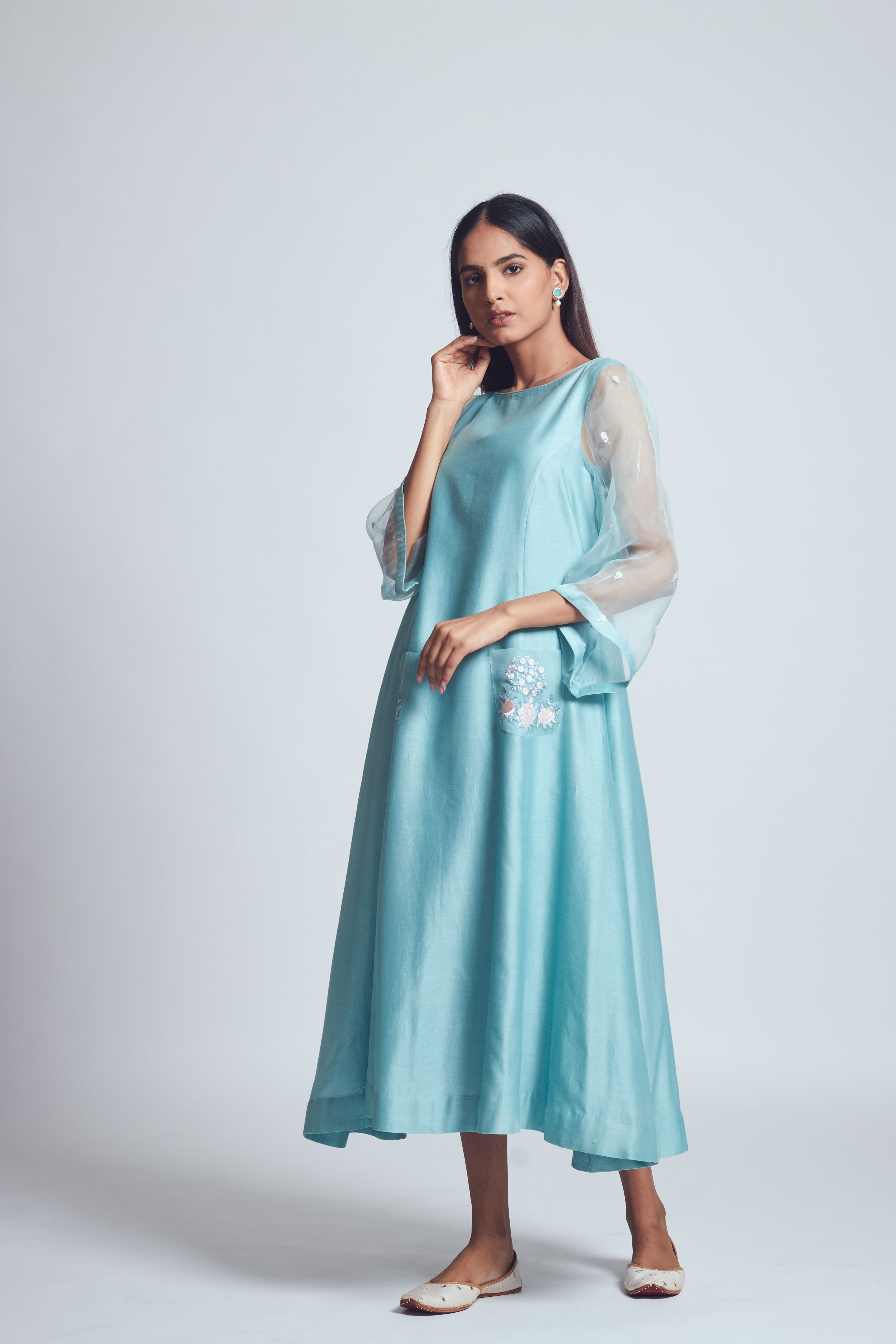 teal color summer dresses AYSA- Teal Blue princess cut style summer dress Teal Blue / XS For Women