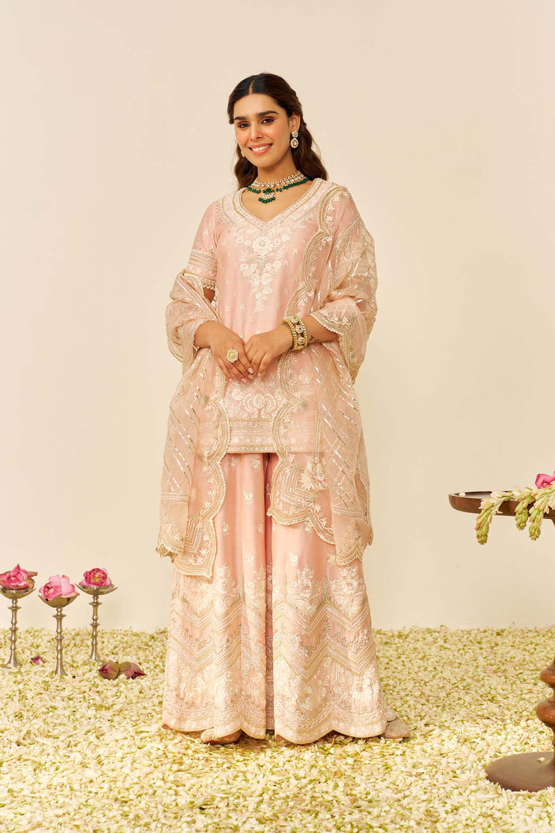 SAMEEHA - Off Rose SHORT KURTA WITH SHARARA