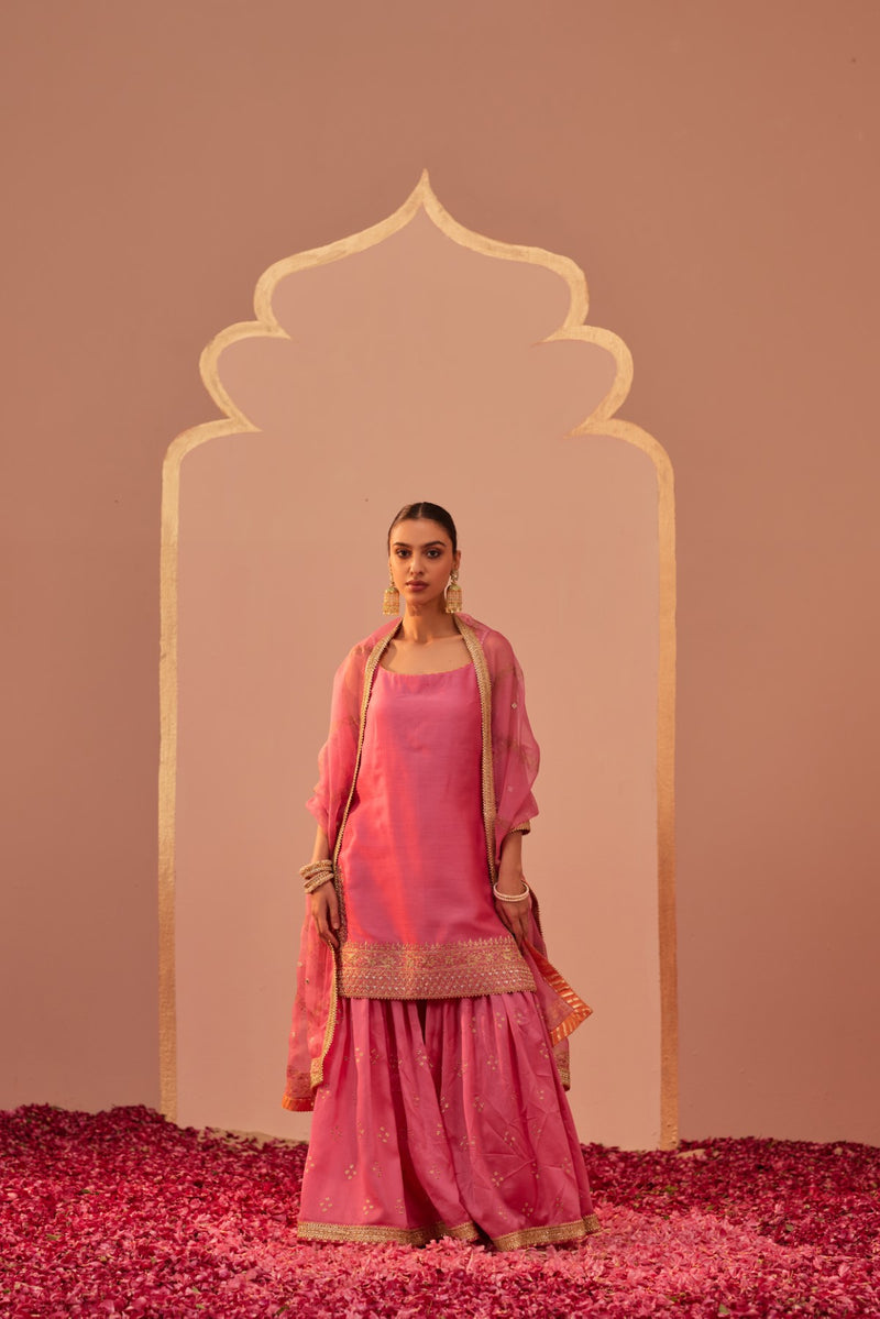 Yasmin - Daisy Ivory Flamingo Pink Kurta Garara Set