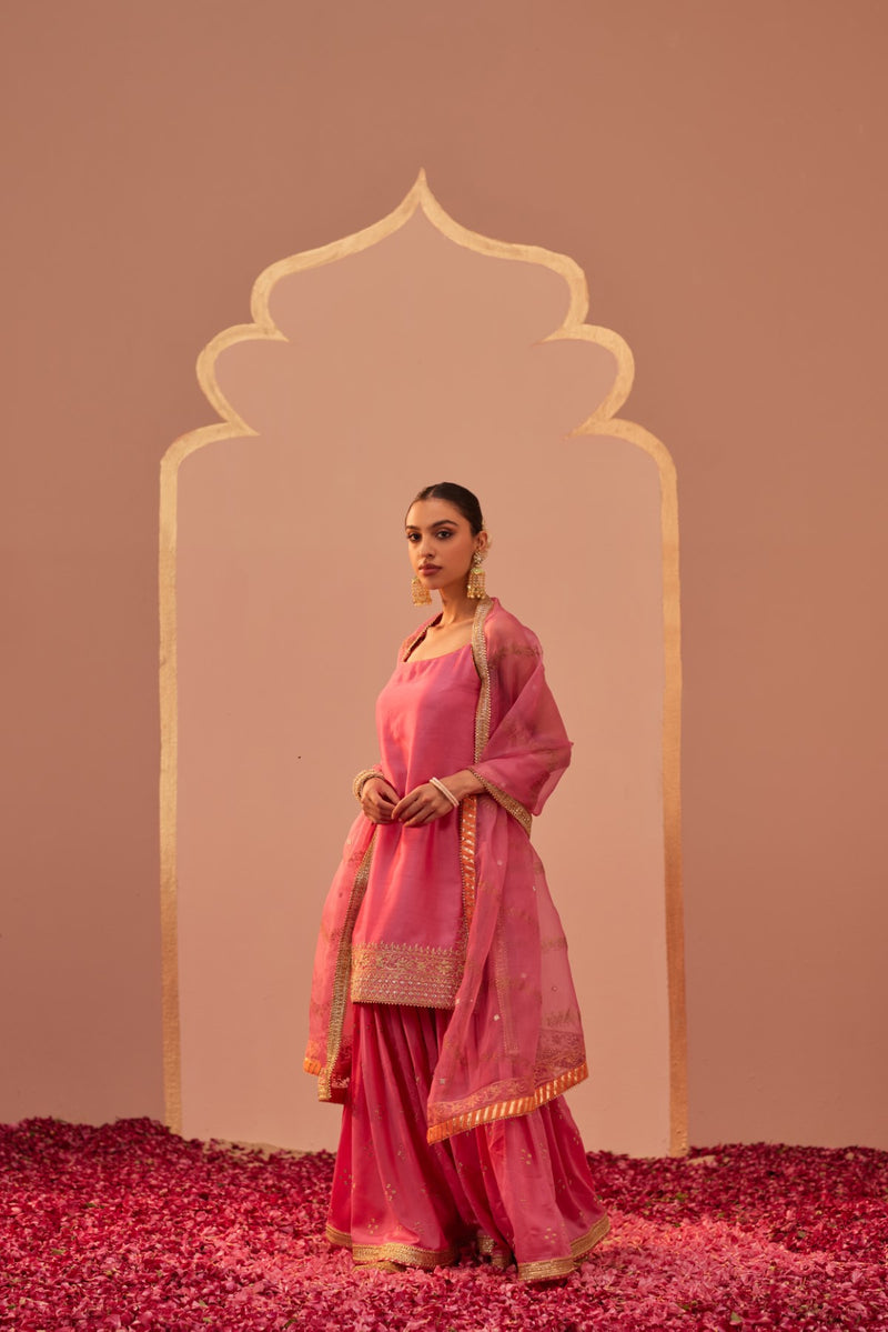 Yasmin - Daisy Ivory Flamingo Pink Kurta Garara Set