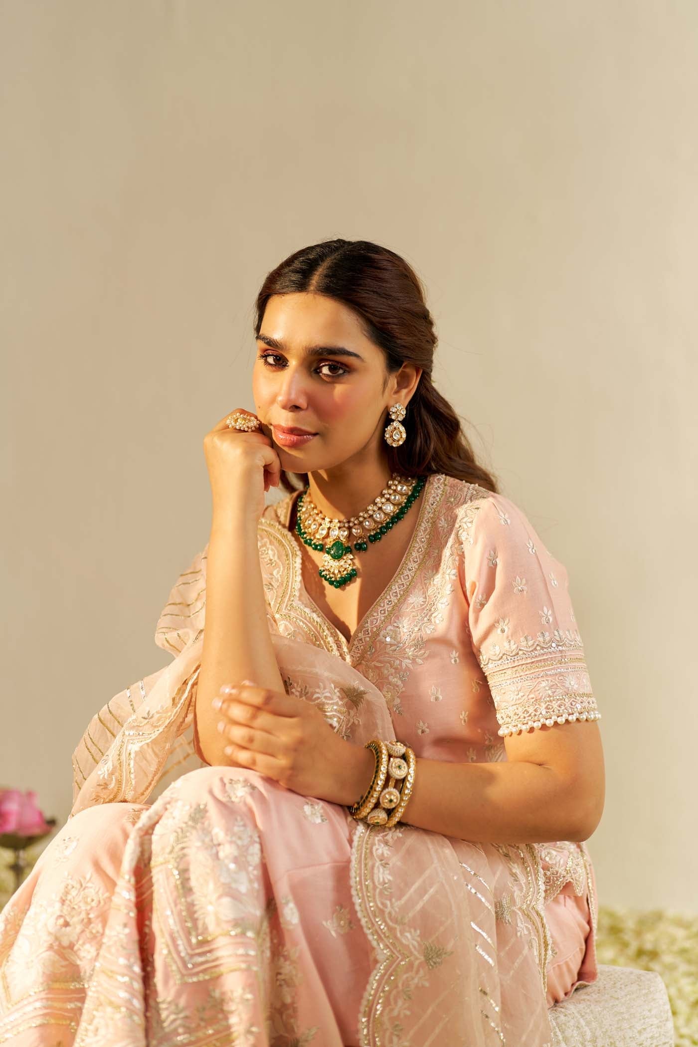 SAMEEHA - Off Rose SHORT KURTA WITH SHARARA (LXRTS)