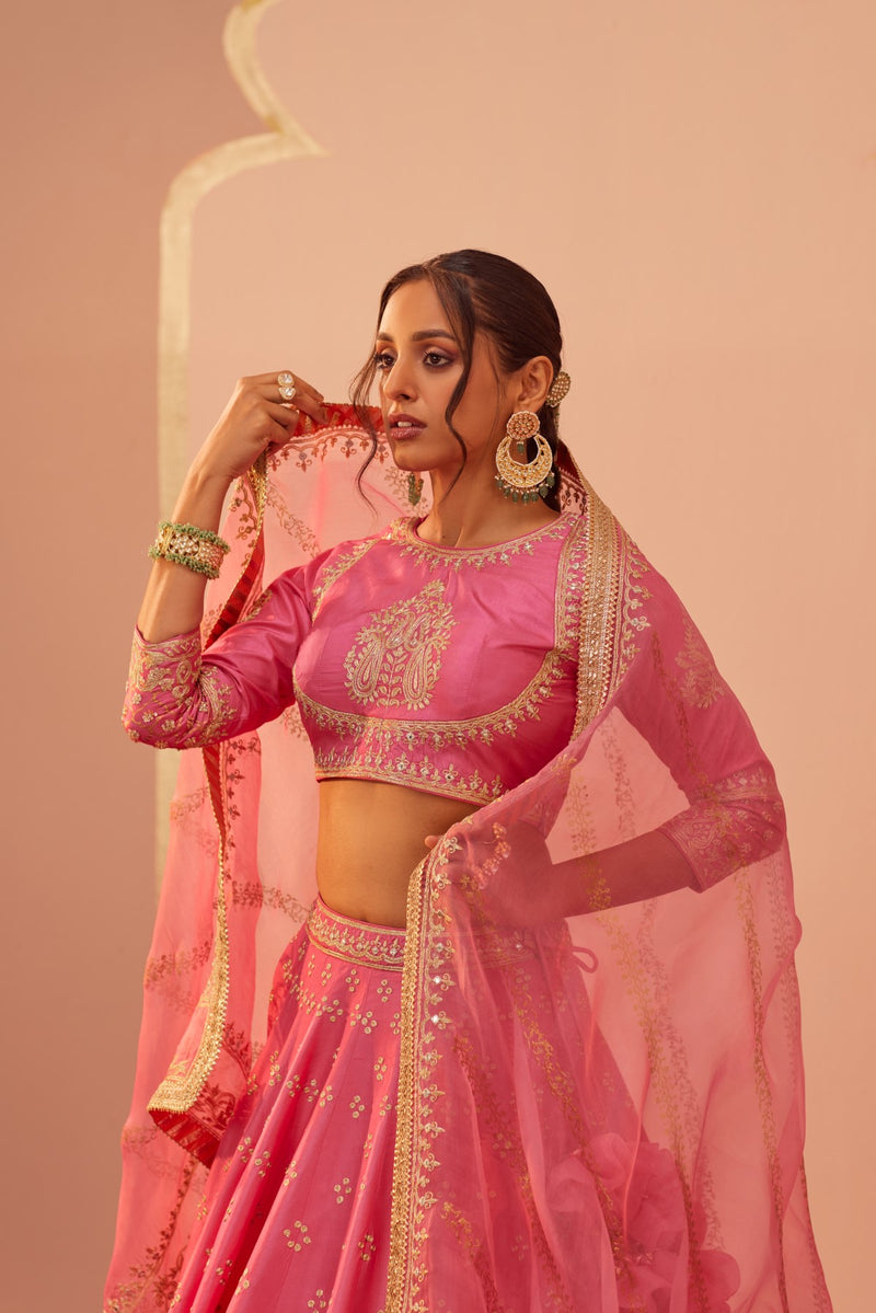 Naaina- Flamingo Pink Lehnega Set with Dupatta