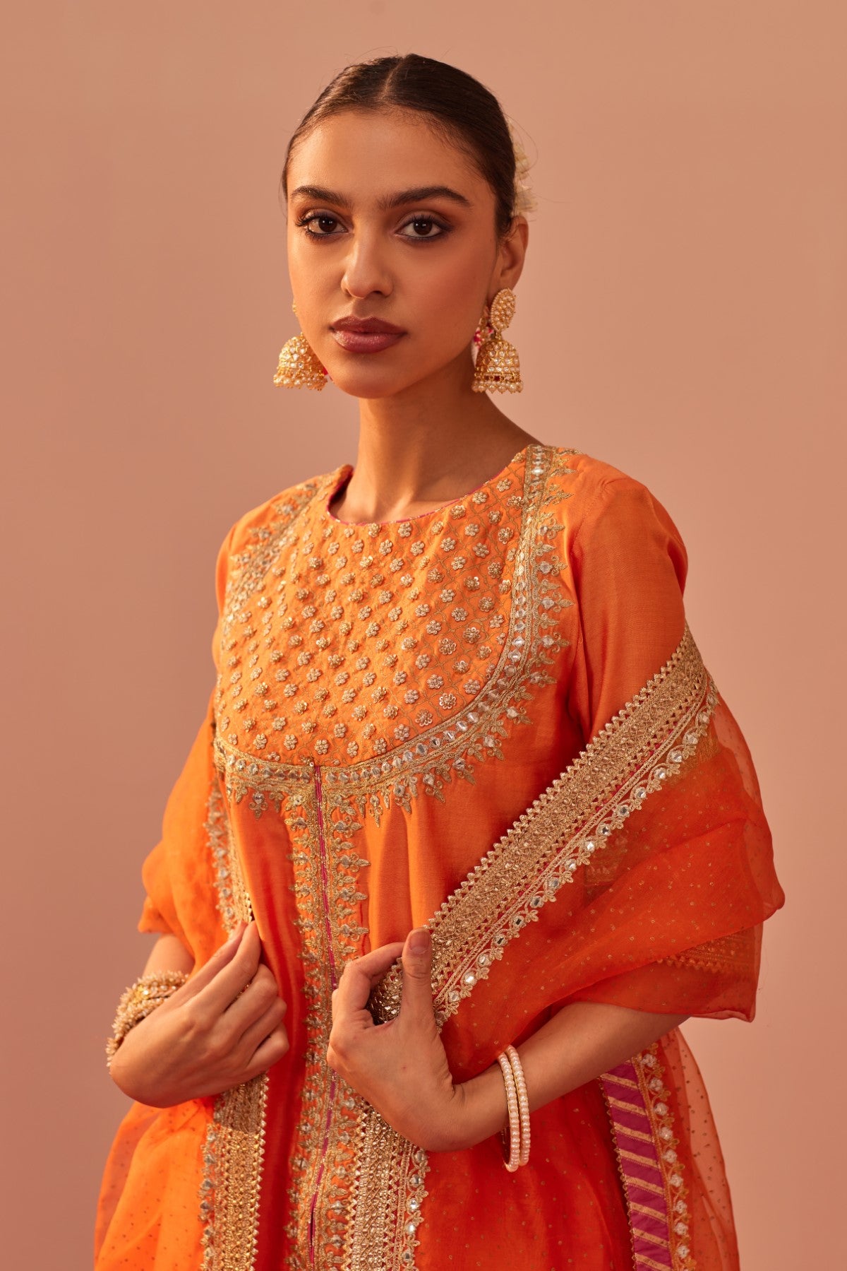 Suhair - Tangerine Orange Kurta Garara Set