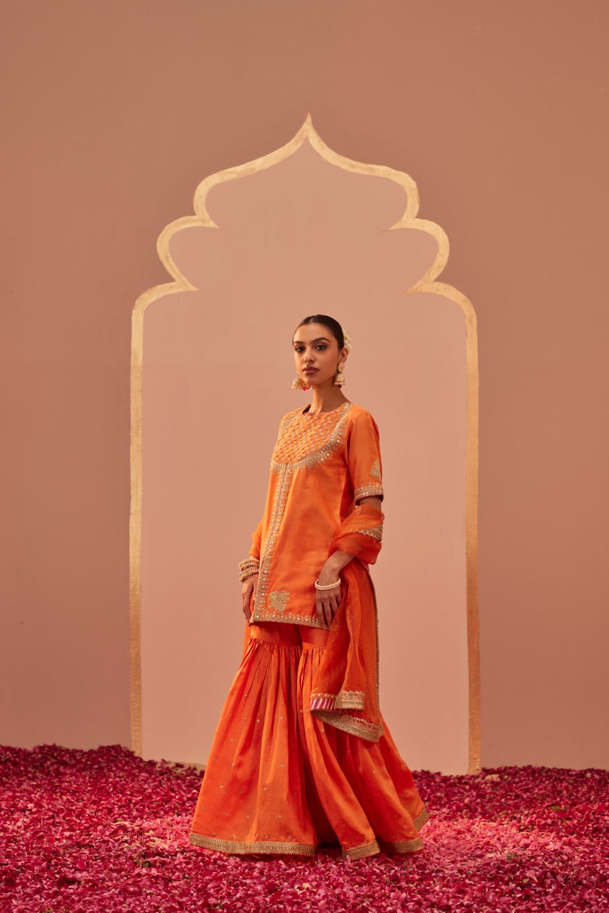 Suhair - Tangerine Orange Kurta Garara Set