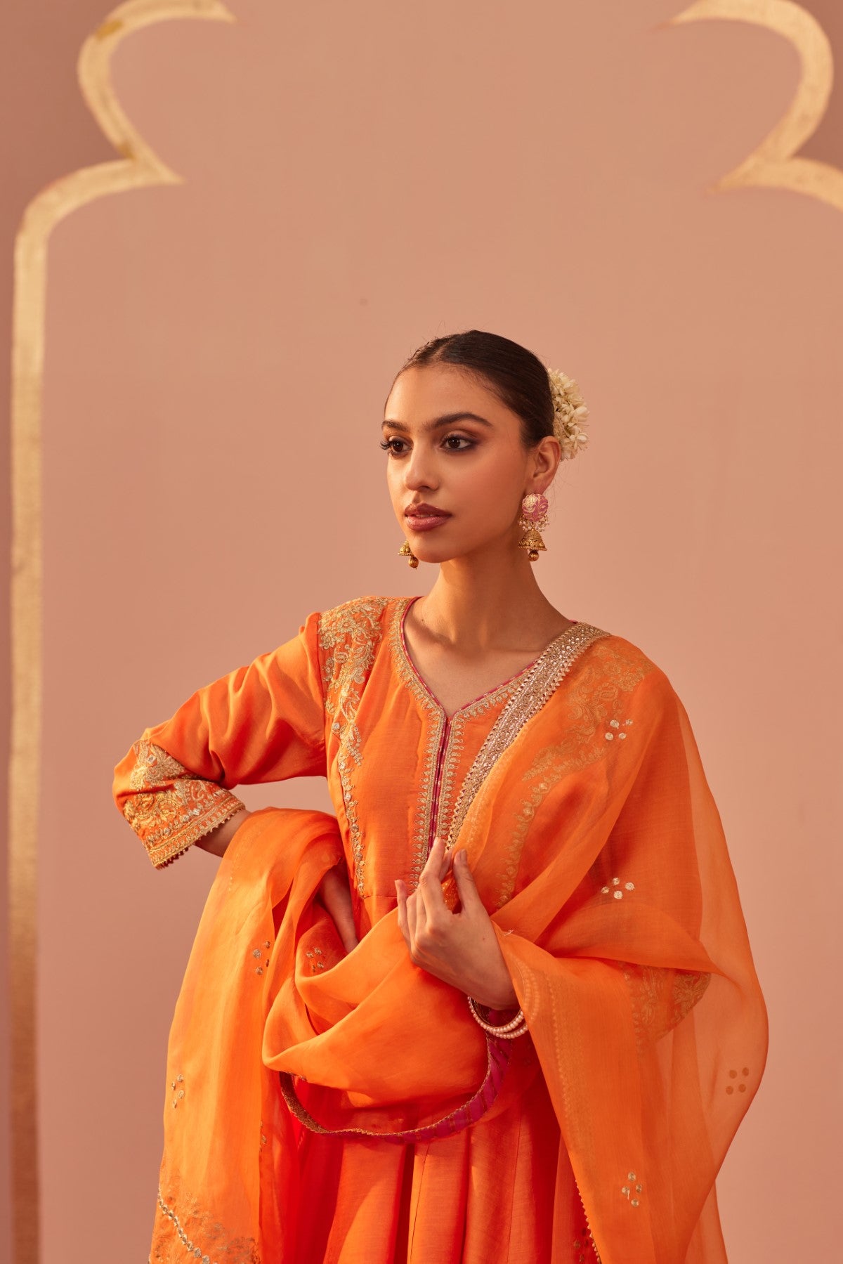 Fatima - Tangerine Orange Peplum Garara Set