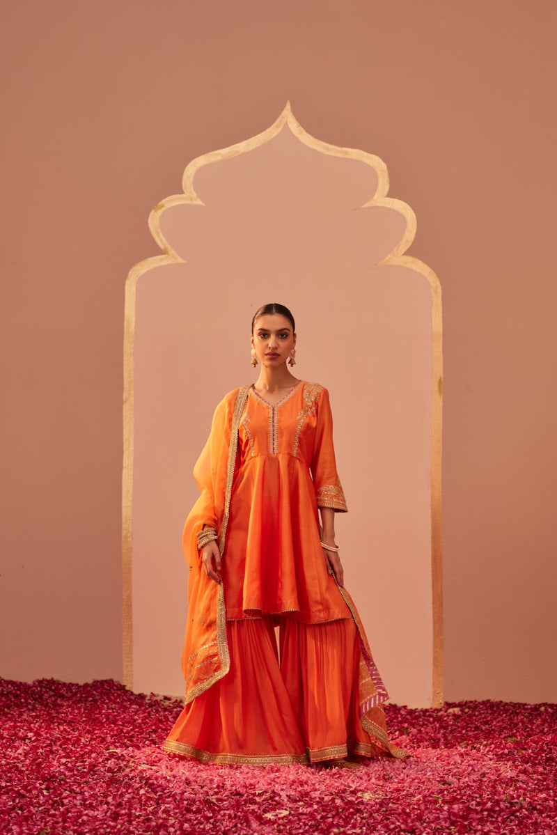 Fatima - Tangerine Orange Peplum Garara Set