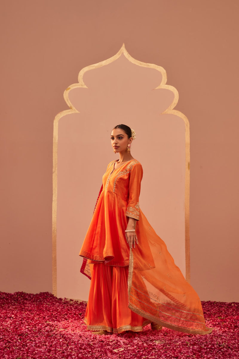 Fatima - Tangerine Orange Peplum Garara Set