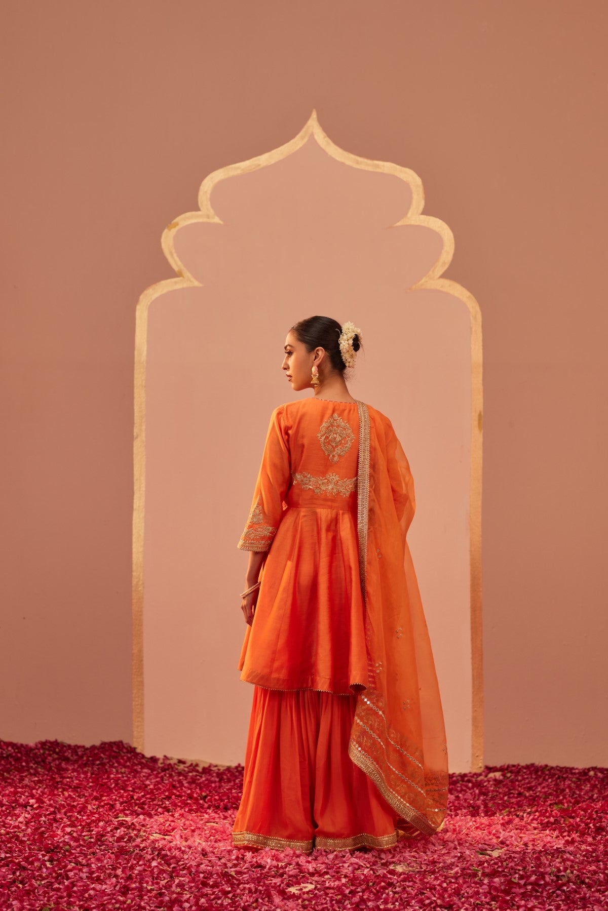 Fatima - Tangerine Orange Peplum Garara Set