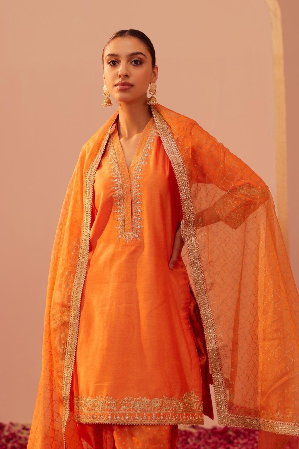 Faheeda - Tangerine Orange  Kurta Set