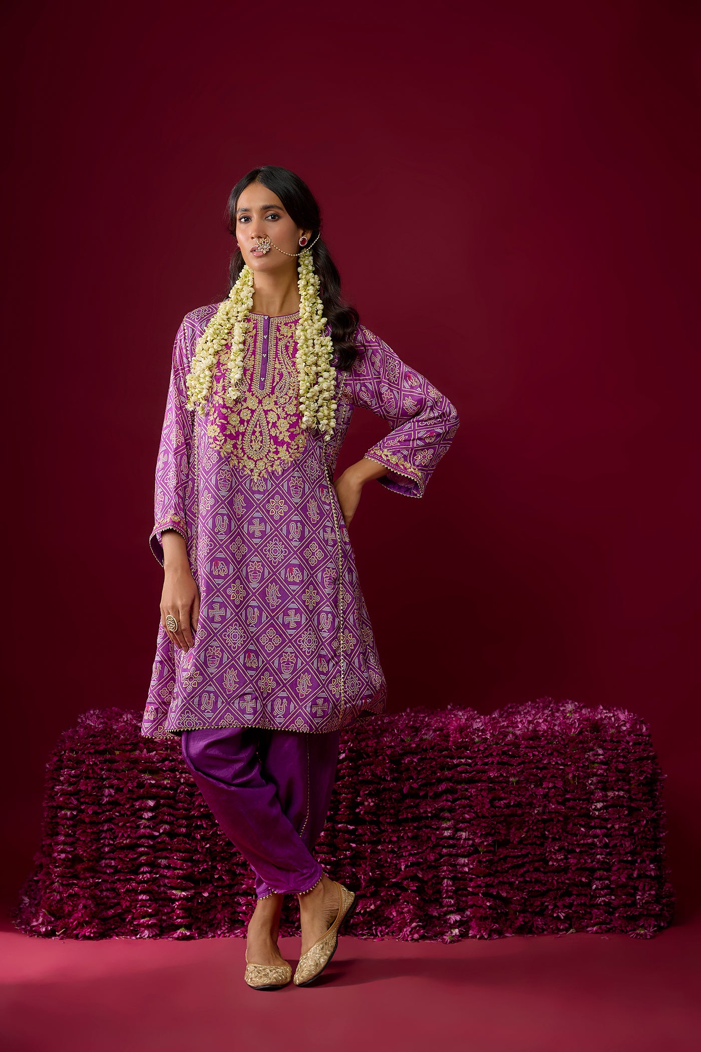 Nargis - Deep Purple Short Chauga With Salwar