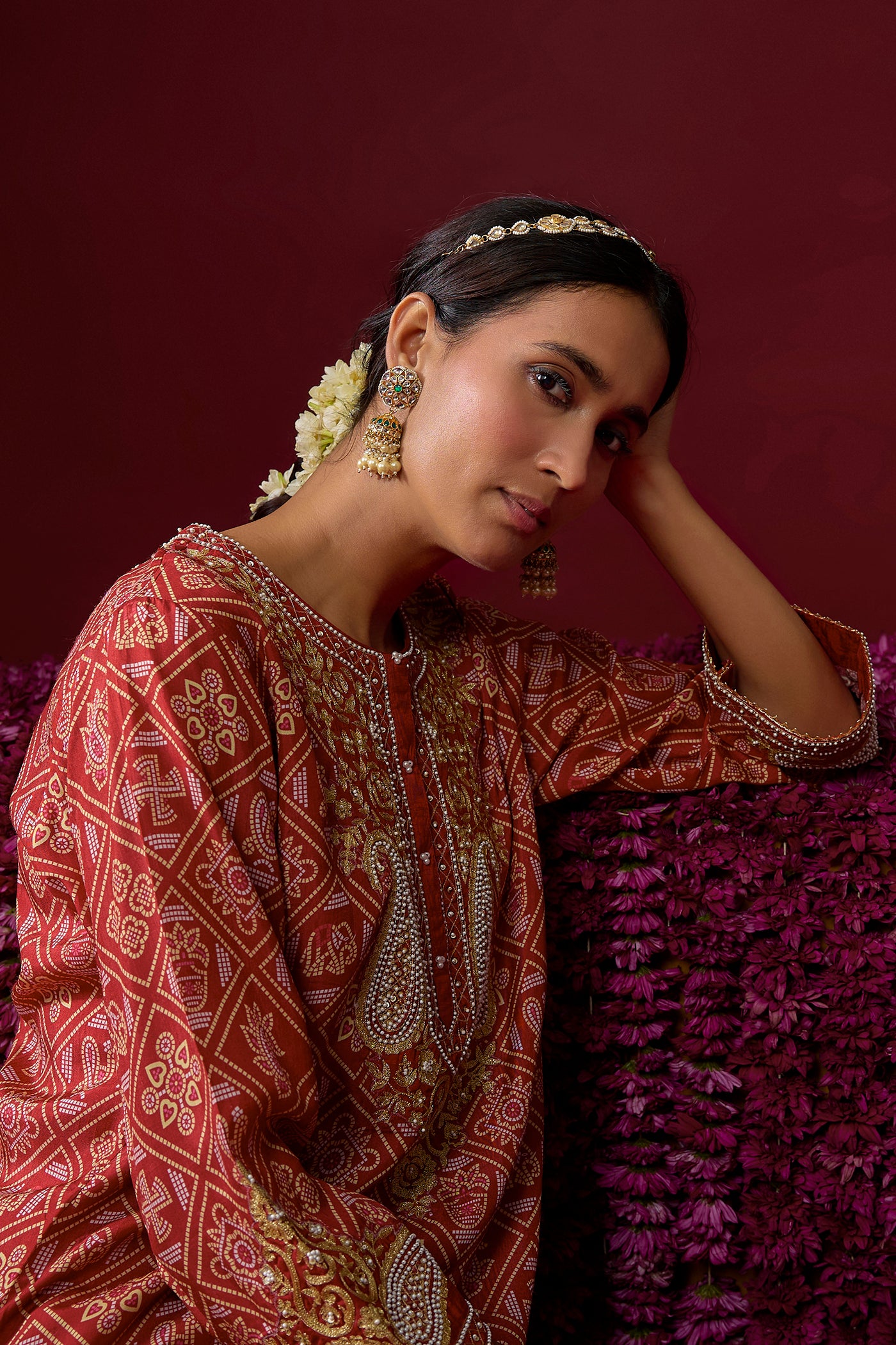 Zoya - Deep Red Short Kurta With Dhoti